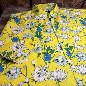 7 Strong Brand Yellow Floral Button Down Shirt Mens 3X Late Bloomer